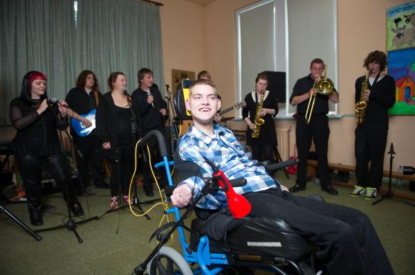 Cillian Mc Sweeney pictured with the Knocknaheeny Youth Inititive Band. Cillian has written a number of songs using special needs assistance technology, which he and the will perform for the President at the Aras this Saturday. Further info contact Grainne Mc Hale 0876721707. Pic Daragh Mc Sweeney/Provision
